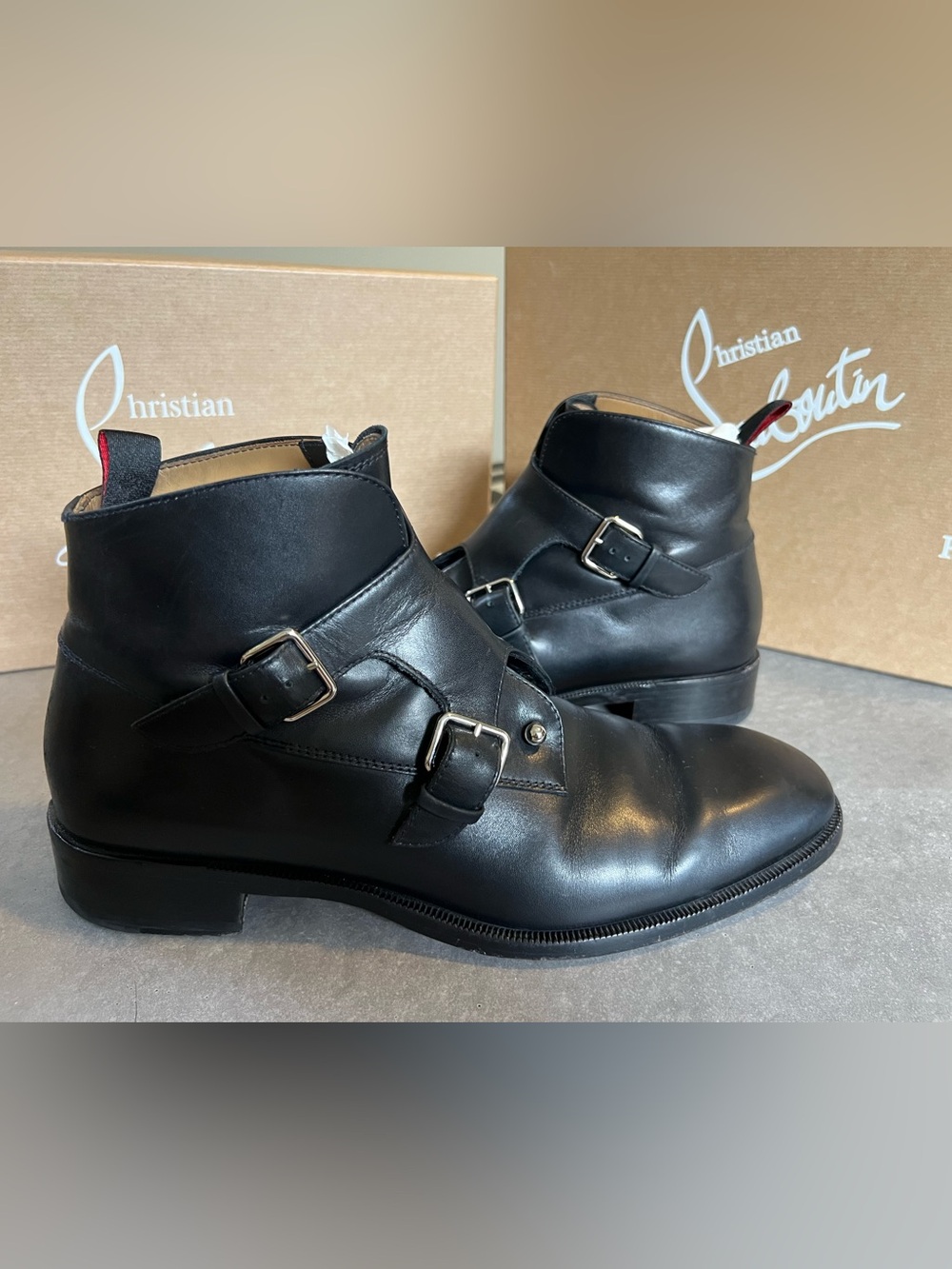 Christian Louboutin Black Leather Double Monk Chukka Boots